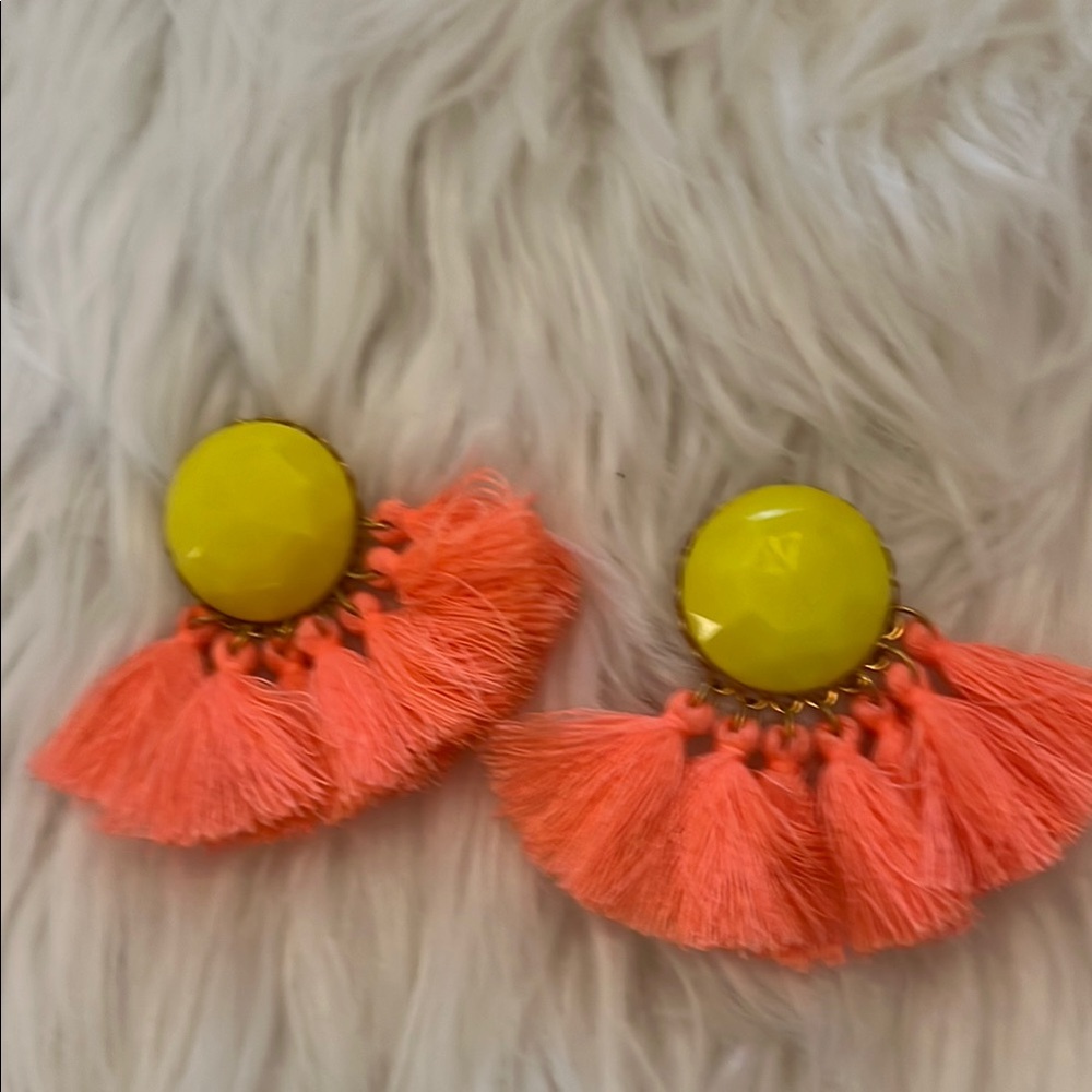 David Aubrey Anthropolie Yellow and Coral Tassel Earrings